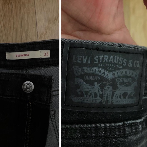 LEVI’S 711 Skinny Ankle Black -Washed Floral Embroidery Raw Hem Jeans - Picture 10 of 15